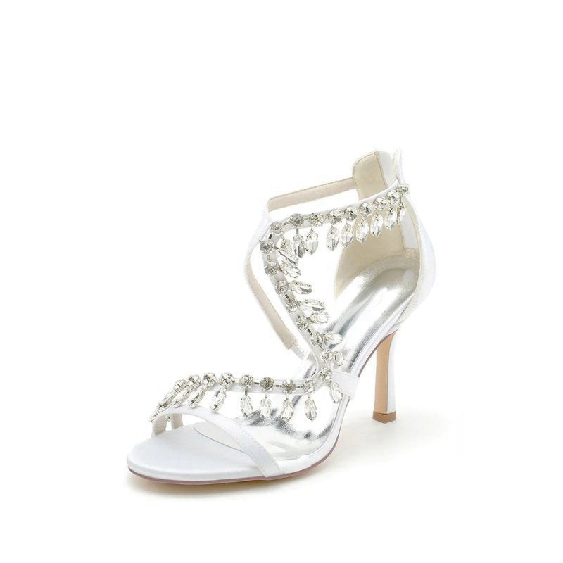 Sexy Crystal Beaded Thin Strap High Heels