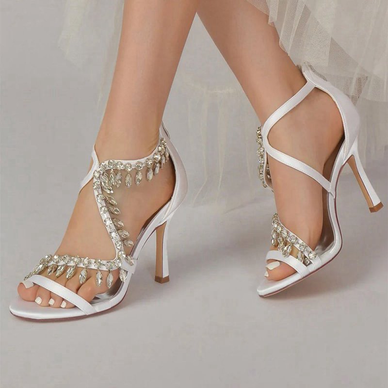 Sexy Crystal Beaded Thin Strap High Heels