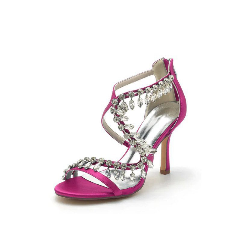 Sexy Crystal Beaded Thin Strap High Heels