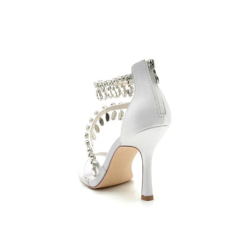 Open Toe Crystal Ankle Strap Stiletto Sandals