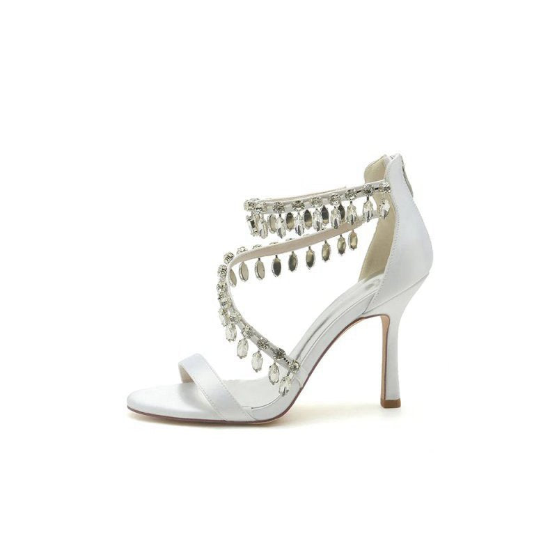 Open Toe Crystal Ankle Strap Stiletto Sandals