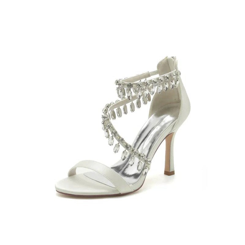 Open Toe Crystal Ankle Strap Stiletto Sandals