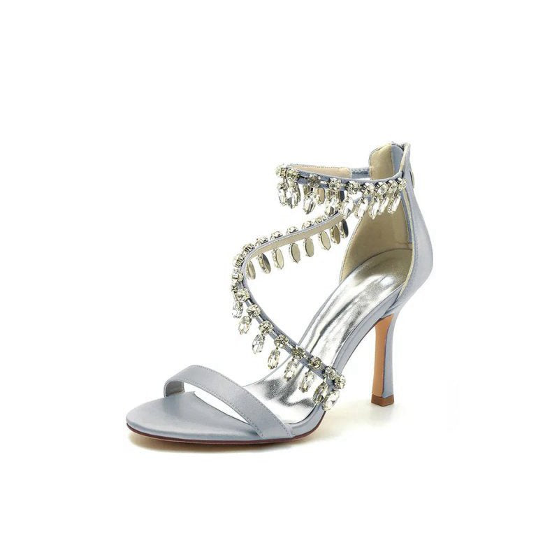 Open Toe Crystal Ankle Strap Stiletto Sandals