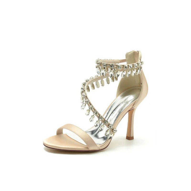 Open Toe Crystal Ankle Strap Stiletto Sandals