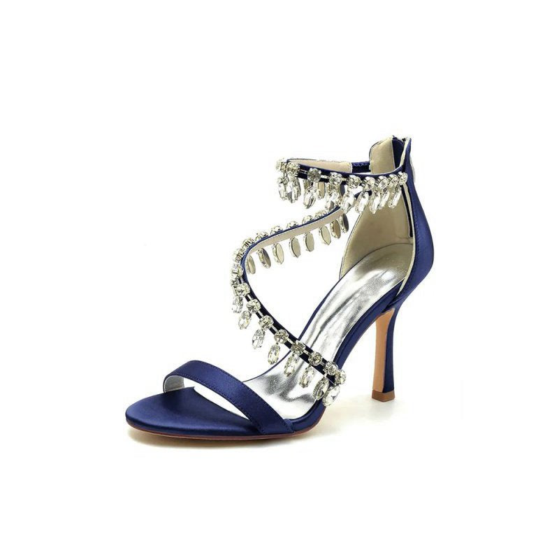 Open Toe Crystal Ankle Strap Stiletto Sandals