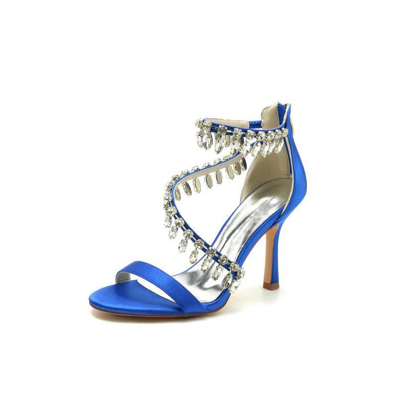 Open Toe Crystal Ankle Strap Stiletto Sandals
