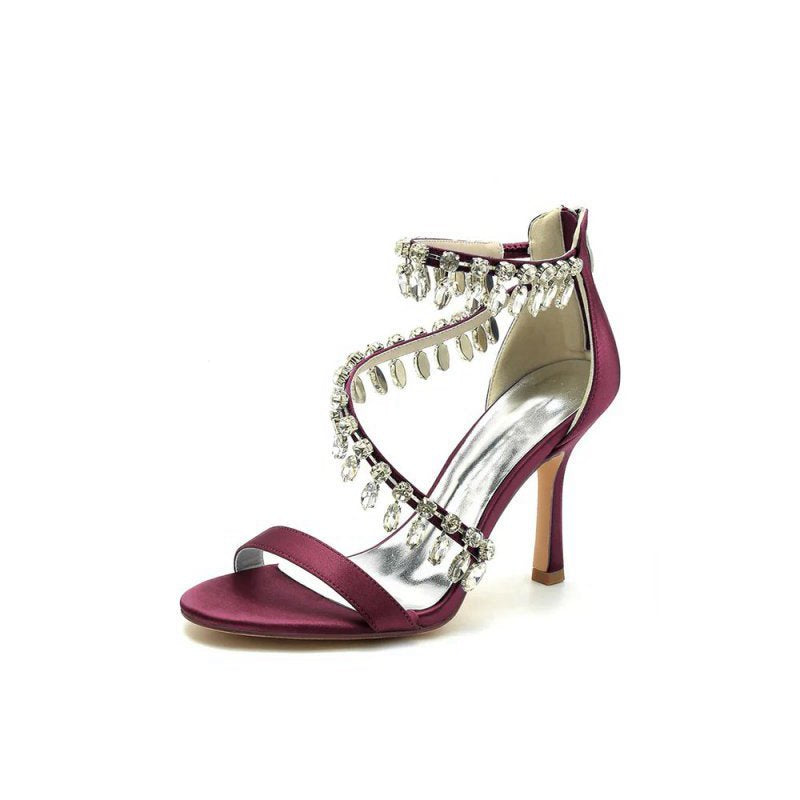 Open Toe Crystal Ankle Strap Stiletto Sandals