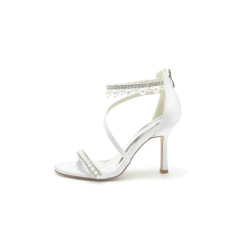 Elegant Single Strap Pearl Beaded Wedding Shoes
