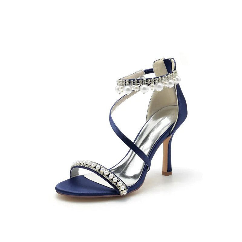 Elegant Single Strap Pearl Beaded Wedding Shoes