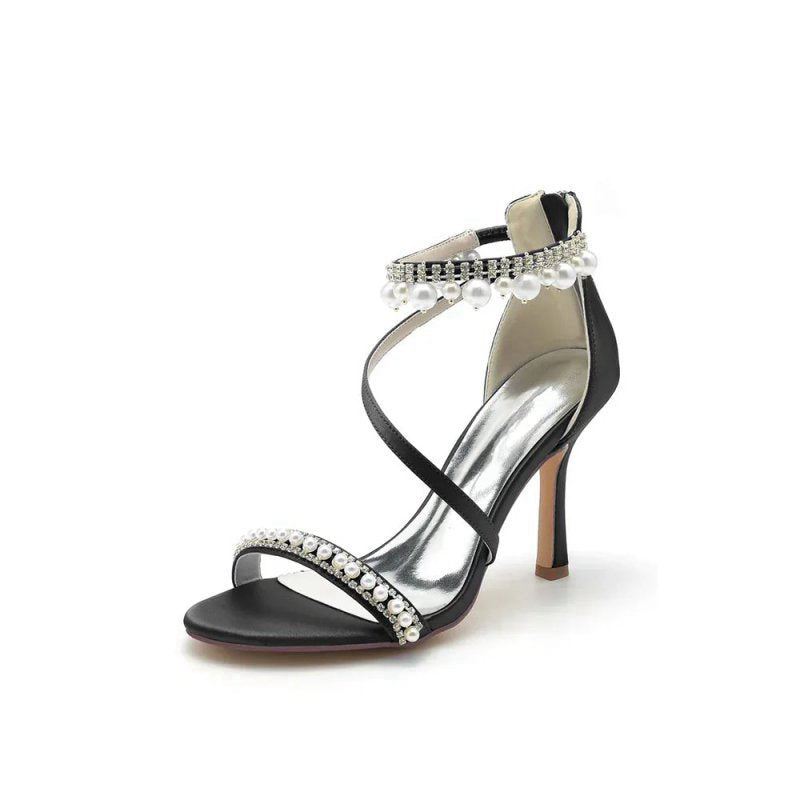 Elegant Single Strap Pearl Beaded Wedding Shoes