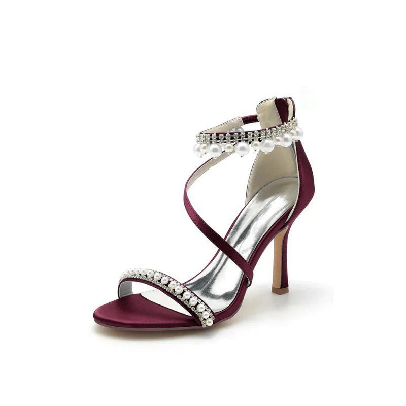 Elegant Single Strap Pearl Beaded Wedding Shoes