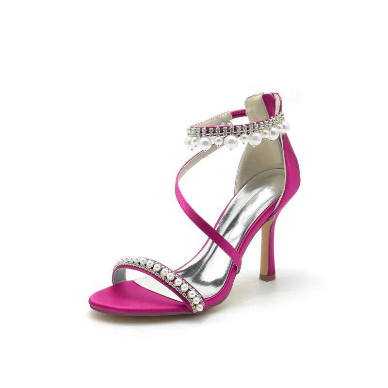 Elegant Single Strap Pearl Beaded Wedding Shoes