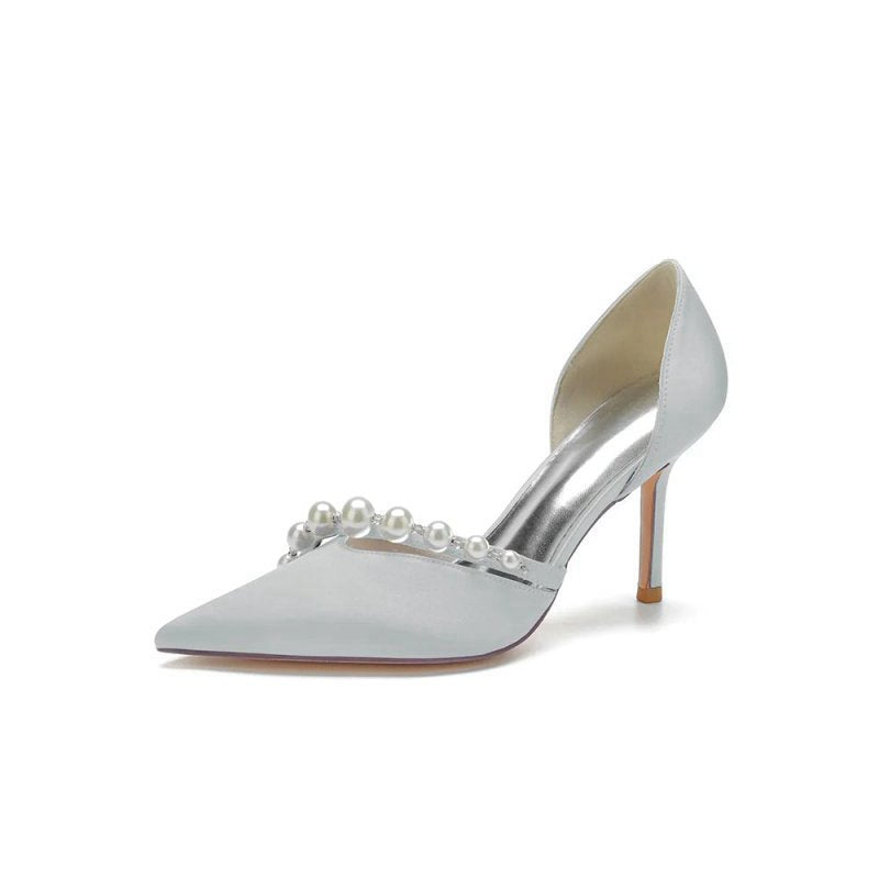 Pearl Strap Pointed Toe Satin High Heels