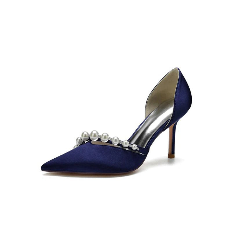 Pearl Strap Pointed Toe Satin High Heels
