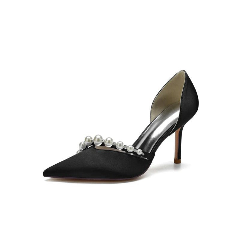 Pearl Strap Pointed Toe Satin High Heels