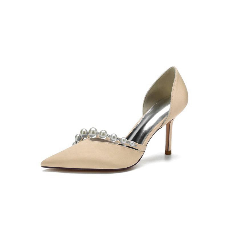 Pearl Strap Pointed Toe Satin High Heels