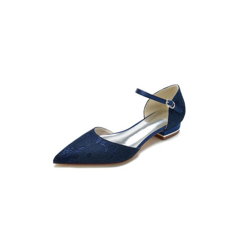 Lace One-strap Buckle Pointed Toe Mules