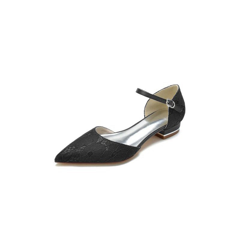 Lace One-strap Buckle Pointed Toe Mules