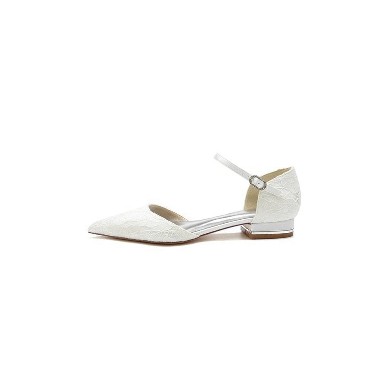 Lace One-strap Buckle Pointed Toe Mules