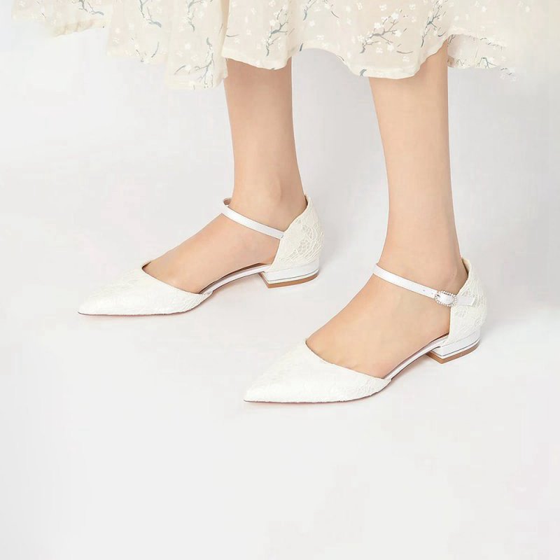 Lace One-strap Buckle Pointed Toe Mules