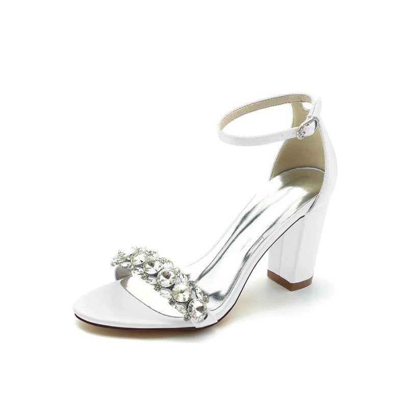 Crystal Embellished Open Toe Ankle Strap Pumps