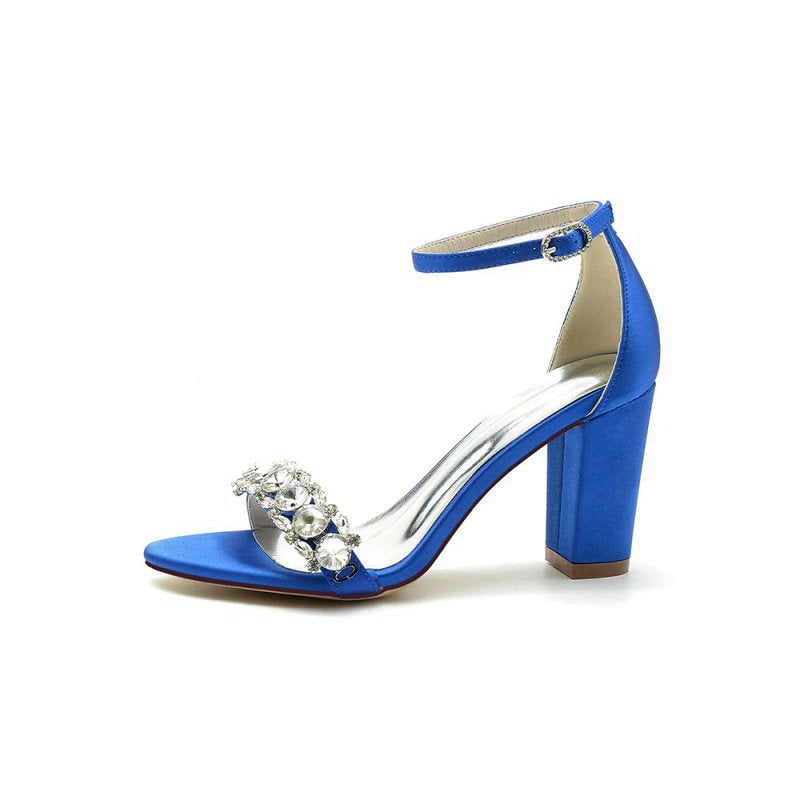 Crystal Embellished Open Toe Ankle Strap Pumps