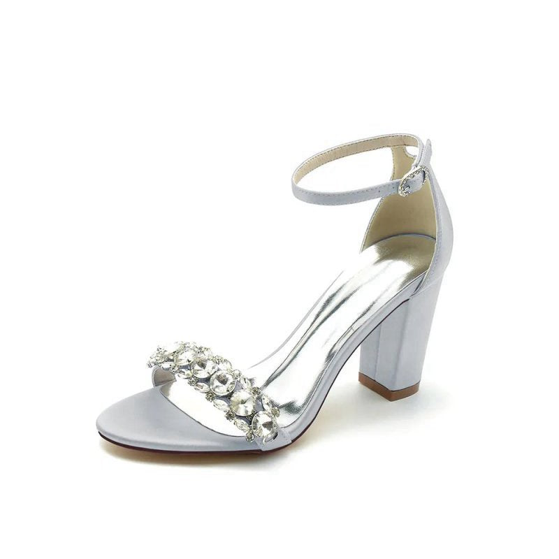 Crystal Embellished Open Toe Ankle Strap Pumps