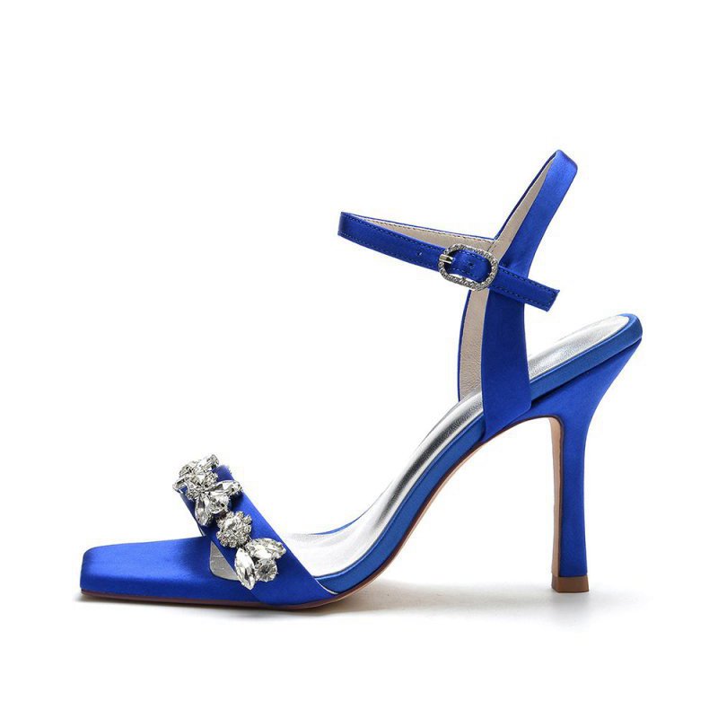 Simple Single Strap Beaded Satin Stiletto Sandals