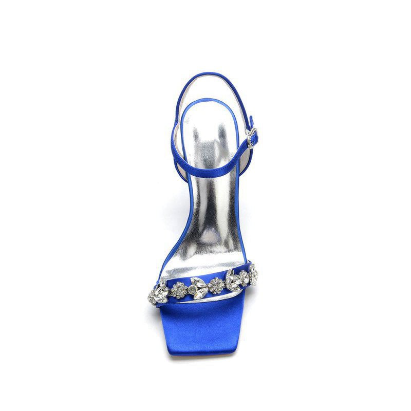 Simple Single Strap Beaded Satin Stiletto Sandals