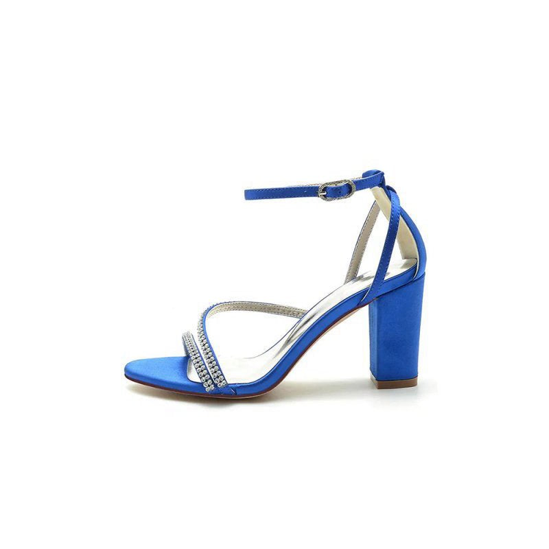 Faux Silk Strappy Chunky Heel Prom Shoes