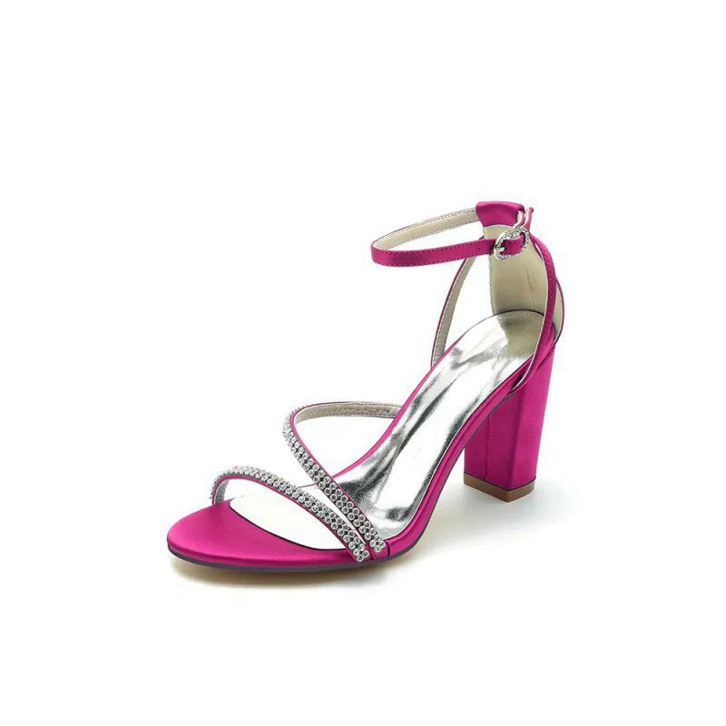 Faux Silk Strappy Chunky Heel Prom Shoes