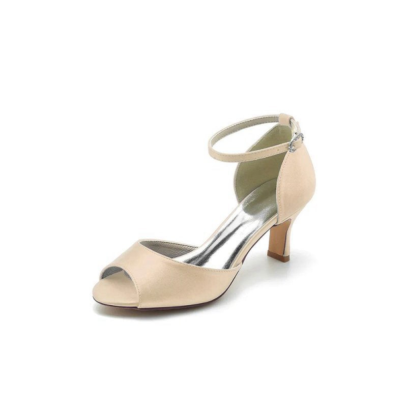 Peep Toe One-strap Buckle Chunky Heel Pumps