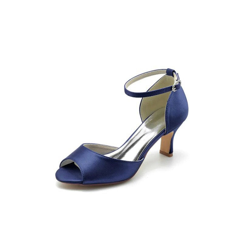 Peep Toe One-strap Buckle Chunky Heel Pumps