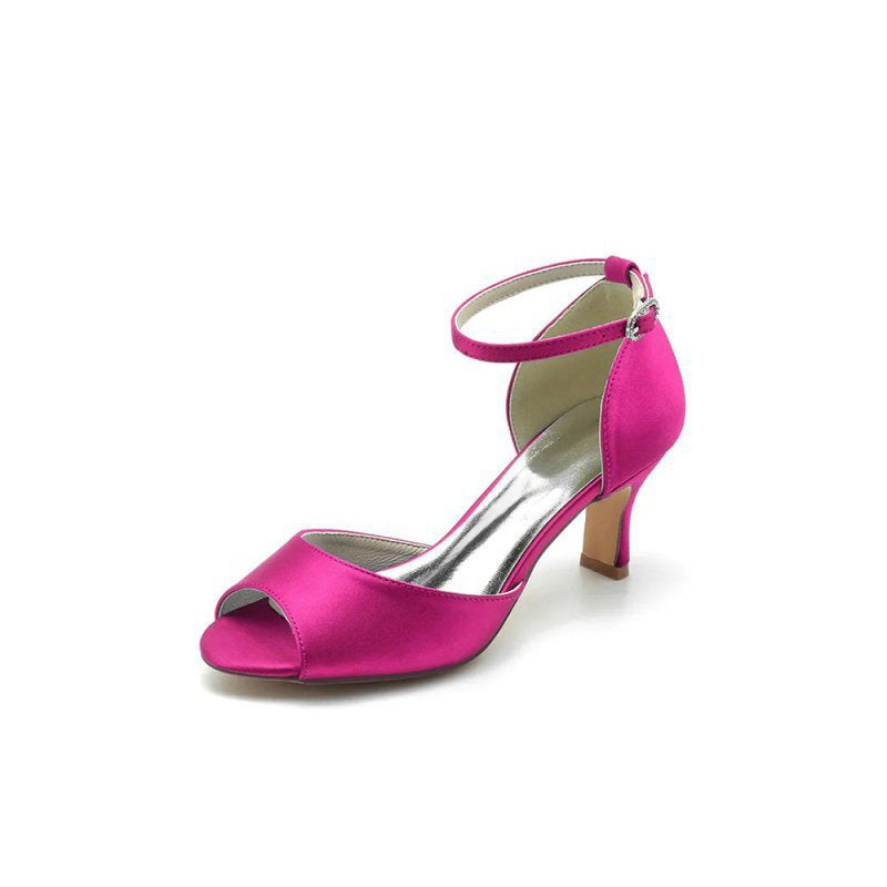 Peep Toe One-strap Buckle Chunky Heel Pumps