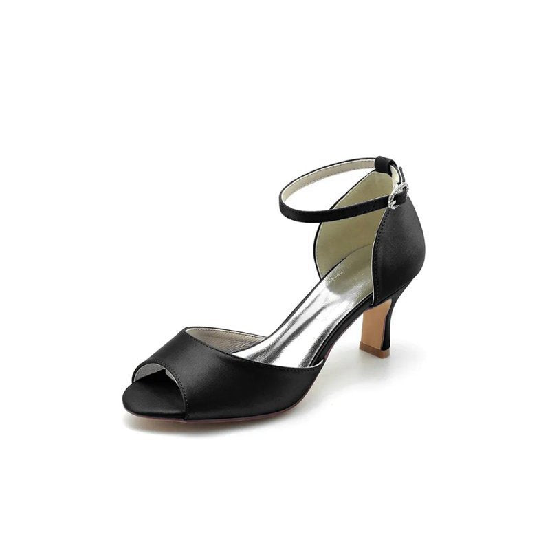Peep Toe One-strap Buckle Chunky Heel Pumps