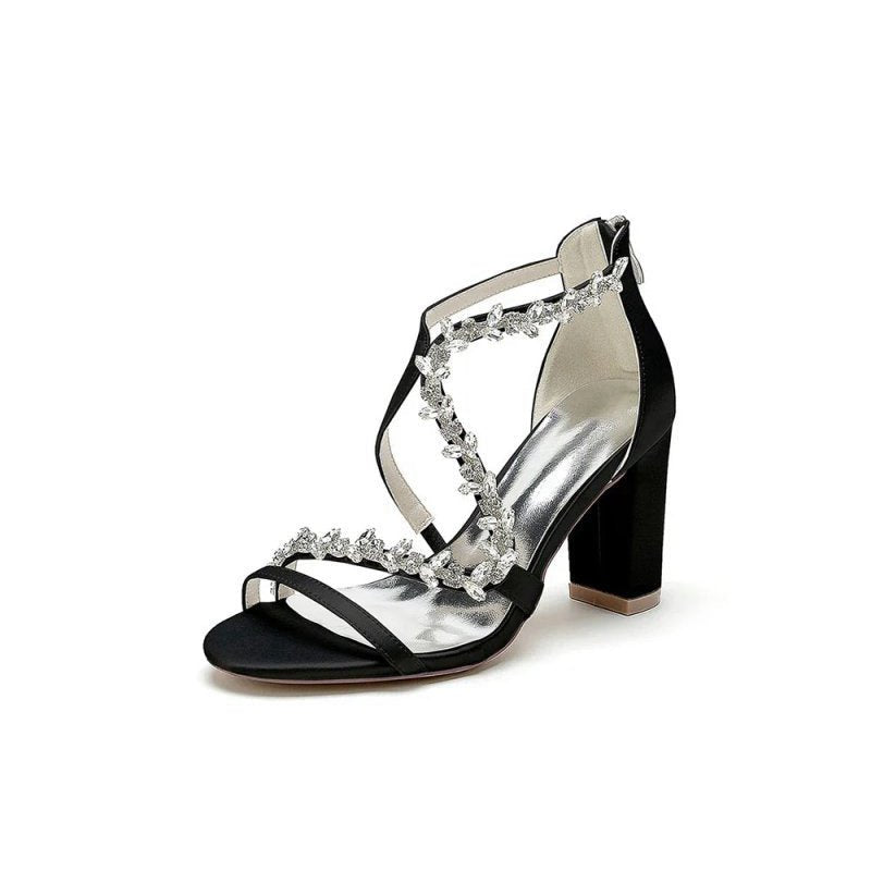 Open Point Toe Rhinestone Beaded Wedding Shoes