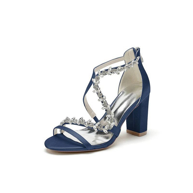 Open Point Toe Rhinestone Beaded Wedding Shoes