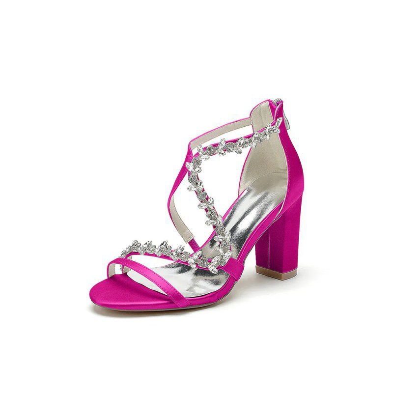 Open Point Toe Rhinestone Beaded Wedding Shoes