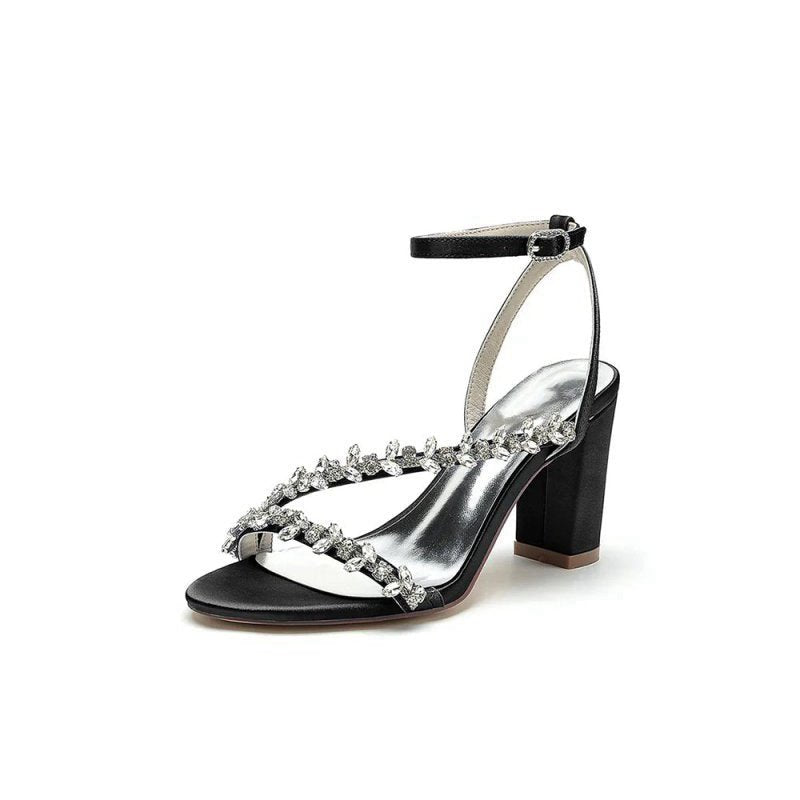 Rhinestone Beaded Ankle Straps Chunky Wedding Shoes