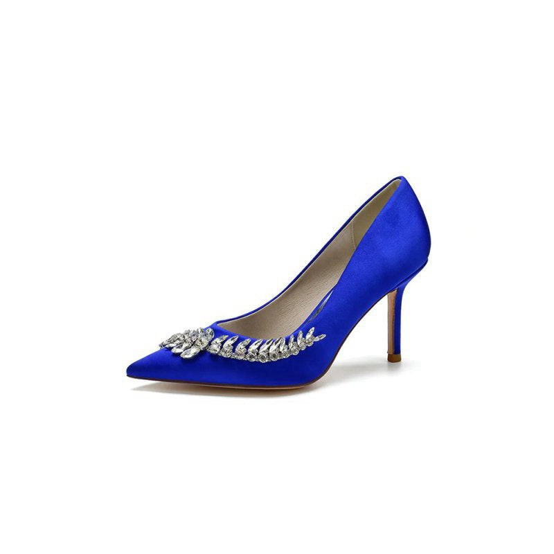 Crystal Side Pointed Toe Satin Pump