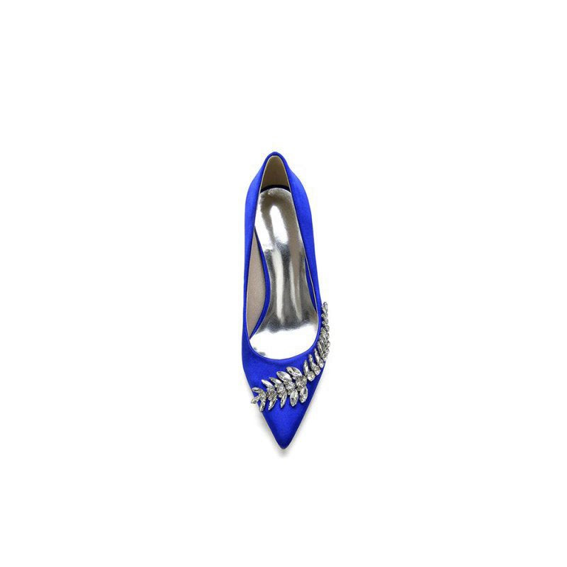 Crystal Side Pointed Toe Satin Pump