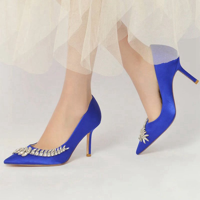 Crystal Side Pointed Toe Satin Pump