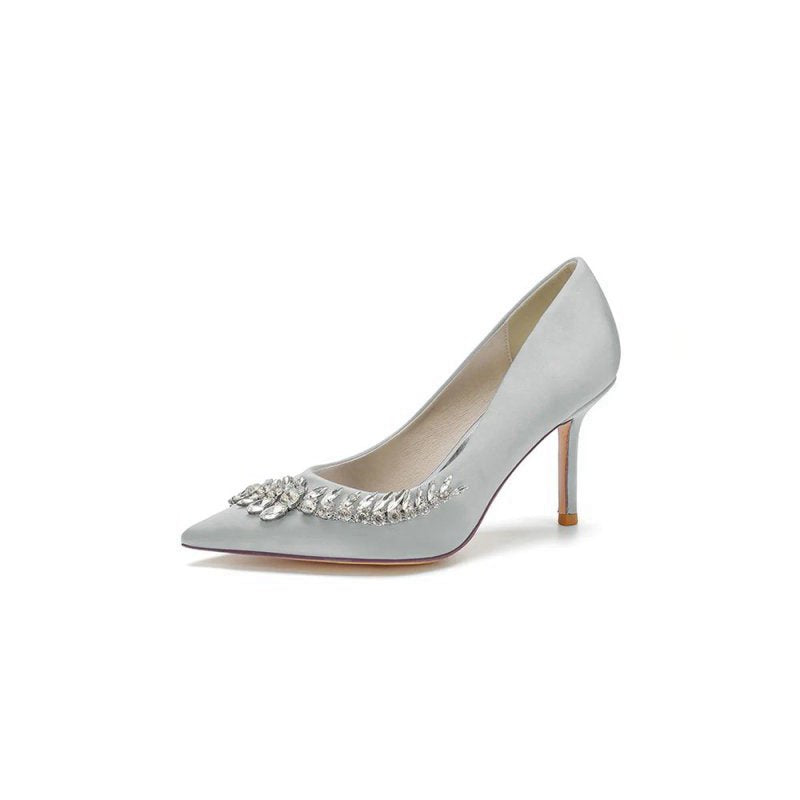 Crystal Side Pointed Toe Satin Pump
