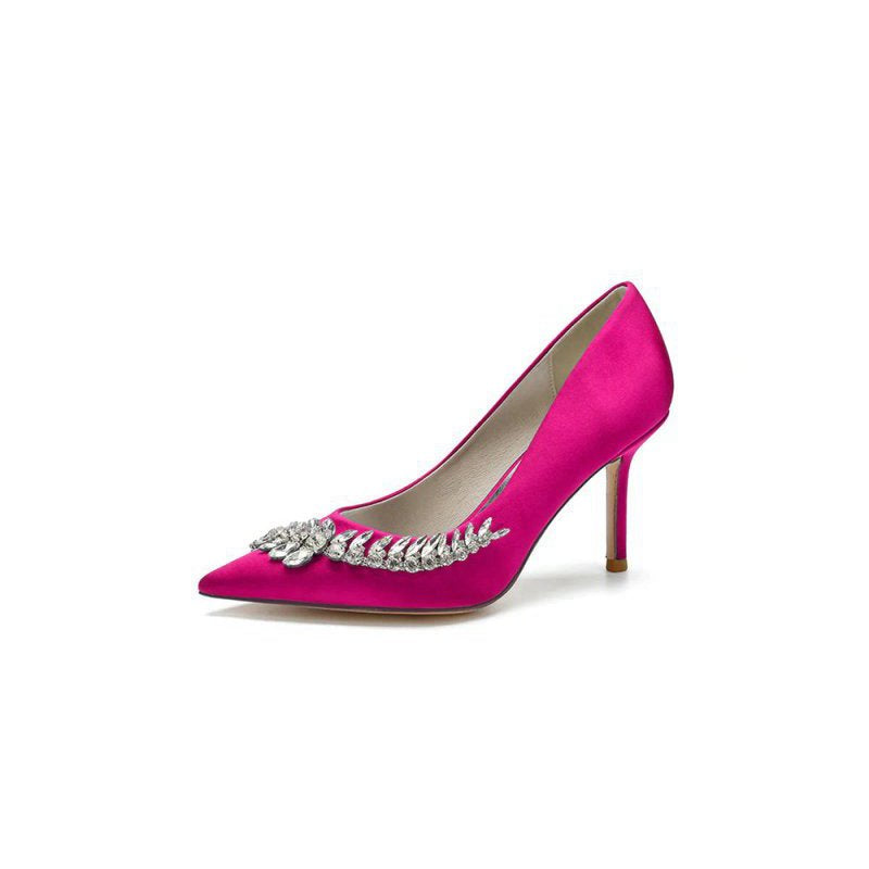 Crystal Side Pointed Toe Satin Pump