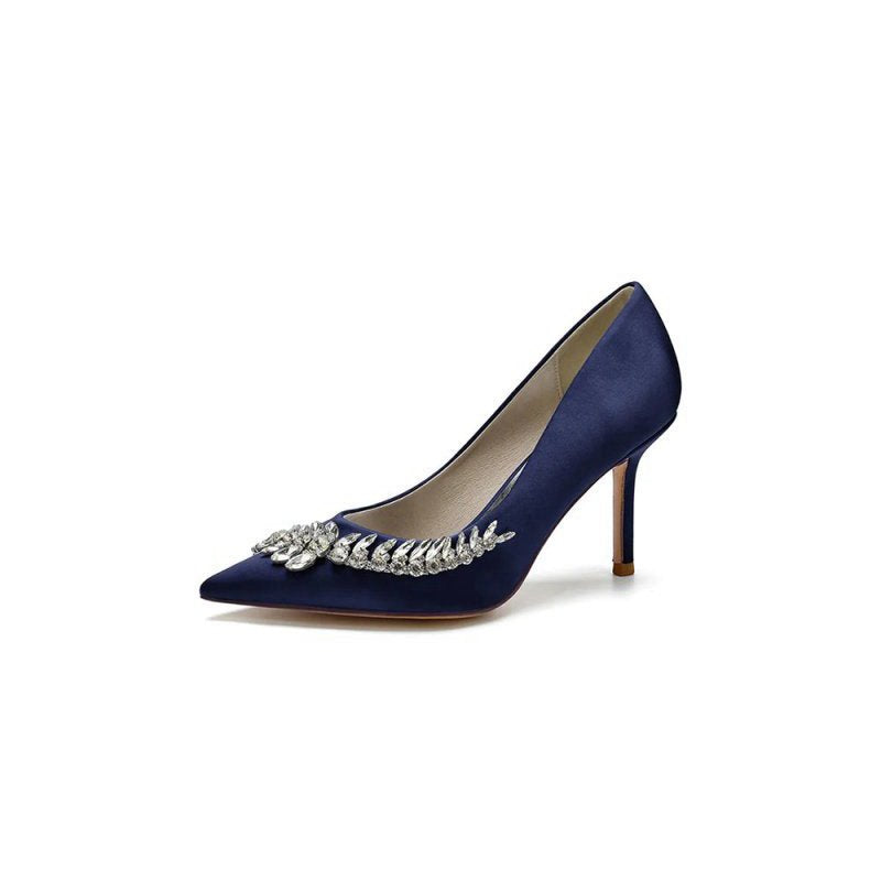 Crystal Side Pointed Toe Satin Pump