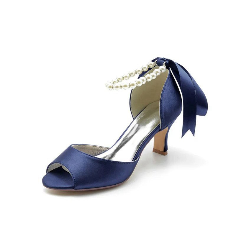 Chic Peep Toe Ribbons Faux Pearl Pumps