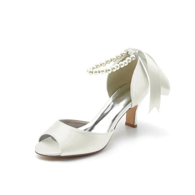Chic Peep Toe Ribbons Faux Pearl Pumps