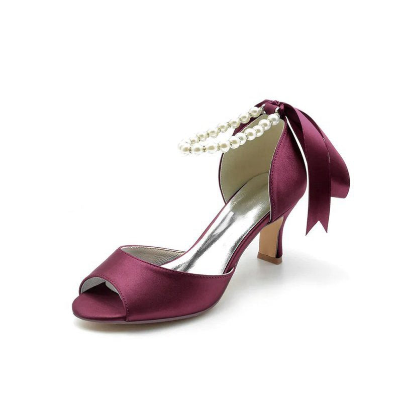 Chic Peep Toe Ribbons Faux Pearl Pumps