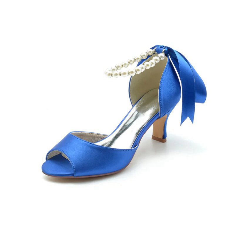 Chic Peep Toe Ribbons Faux Pearl Pumps