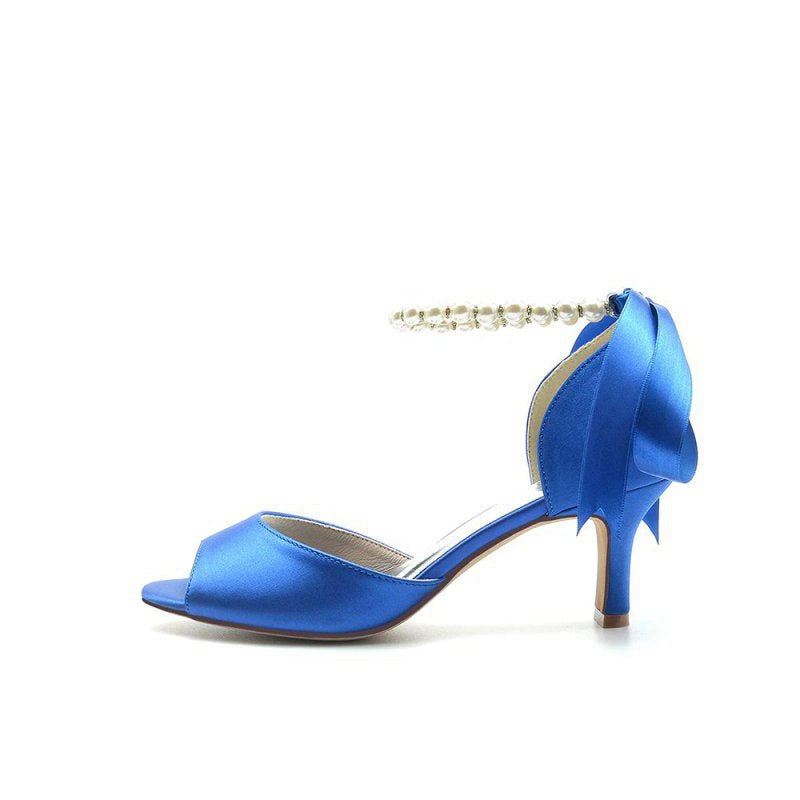 Chic Peep Toe Ribbons Faux Pearl Pumps